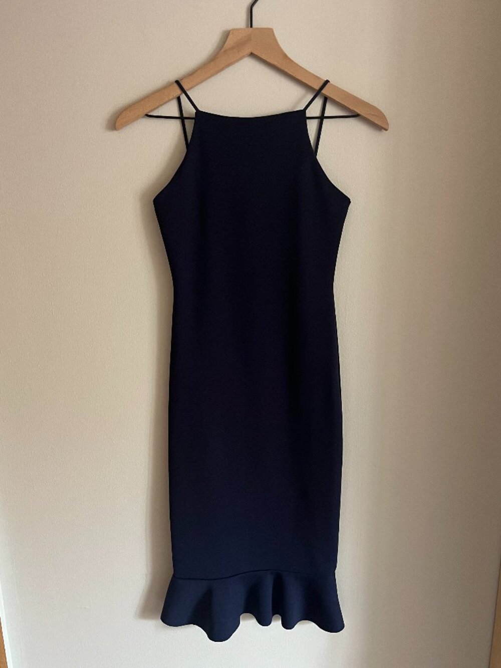 Misguided Navy Blue Bodycon Midi High-neck Cocktail Dress